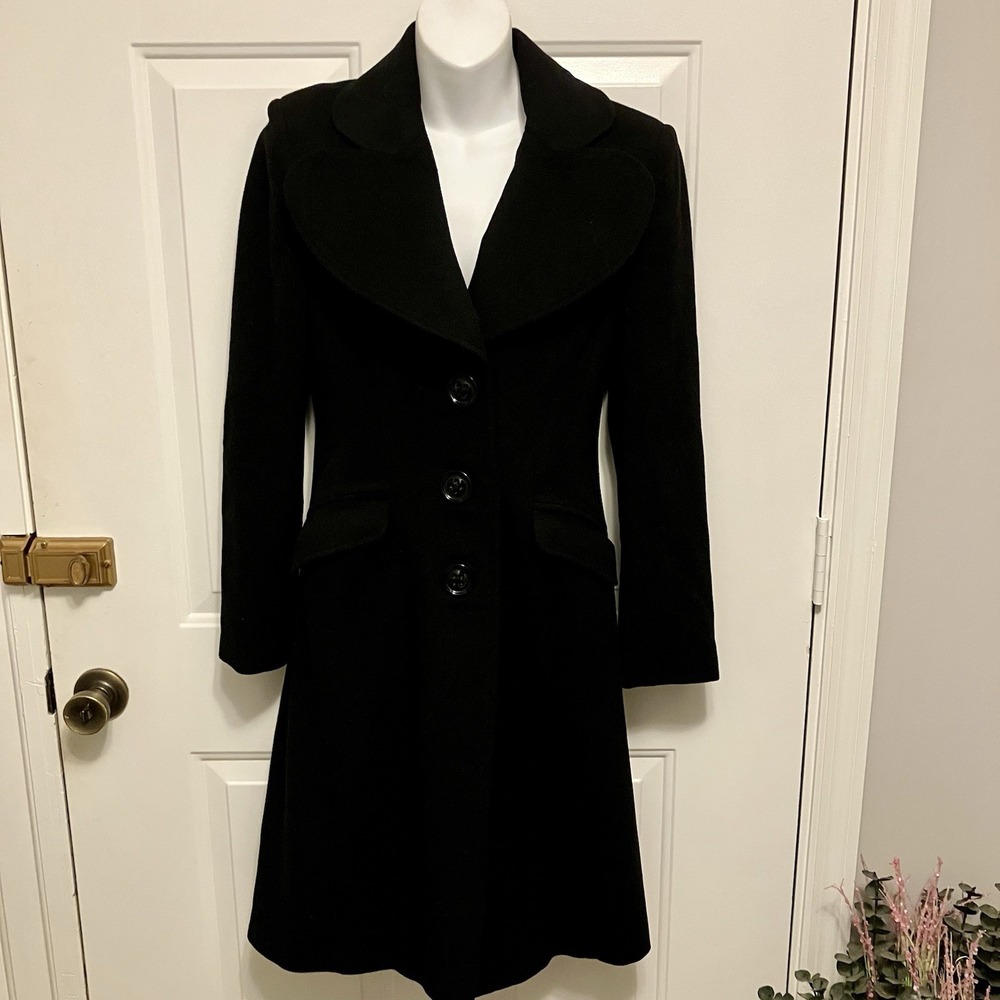 BEBE Size XS Wool/Cashmere Mid-Length Long Black Winter Peacoat